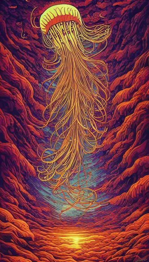 Image similar to The land of the floral jellyfish, italian futurism, Dan Mumford, da vinci, Josan Gonzalez