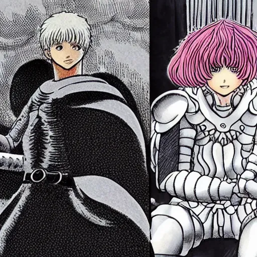 Prompt: a person cosplaying griffith from berserk manga by kentaro miura sitting at his white house oval office desk