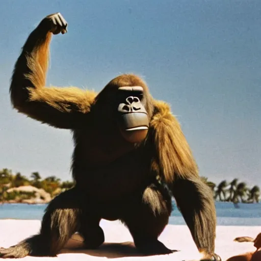 Prompt: king kong in a bikini.