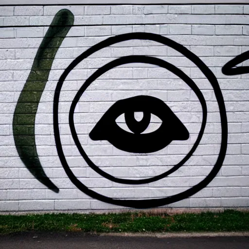 Image similar to wall with graffiti of man with one eye made with circles and lines