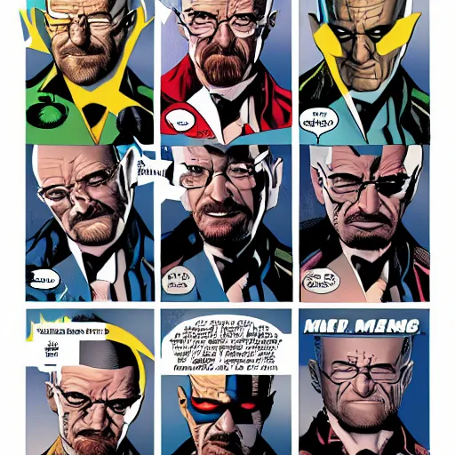 Prompt: walter white as a superhero marvel comics cover