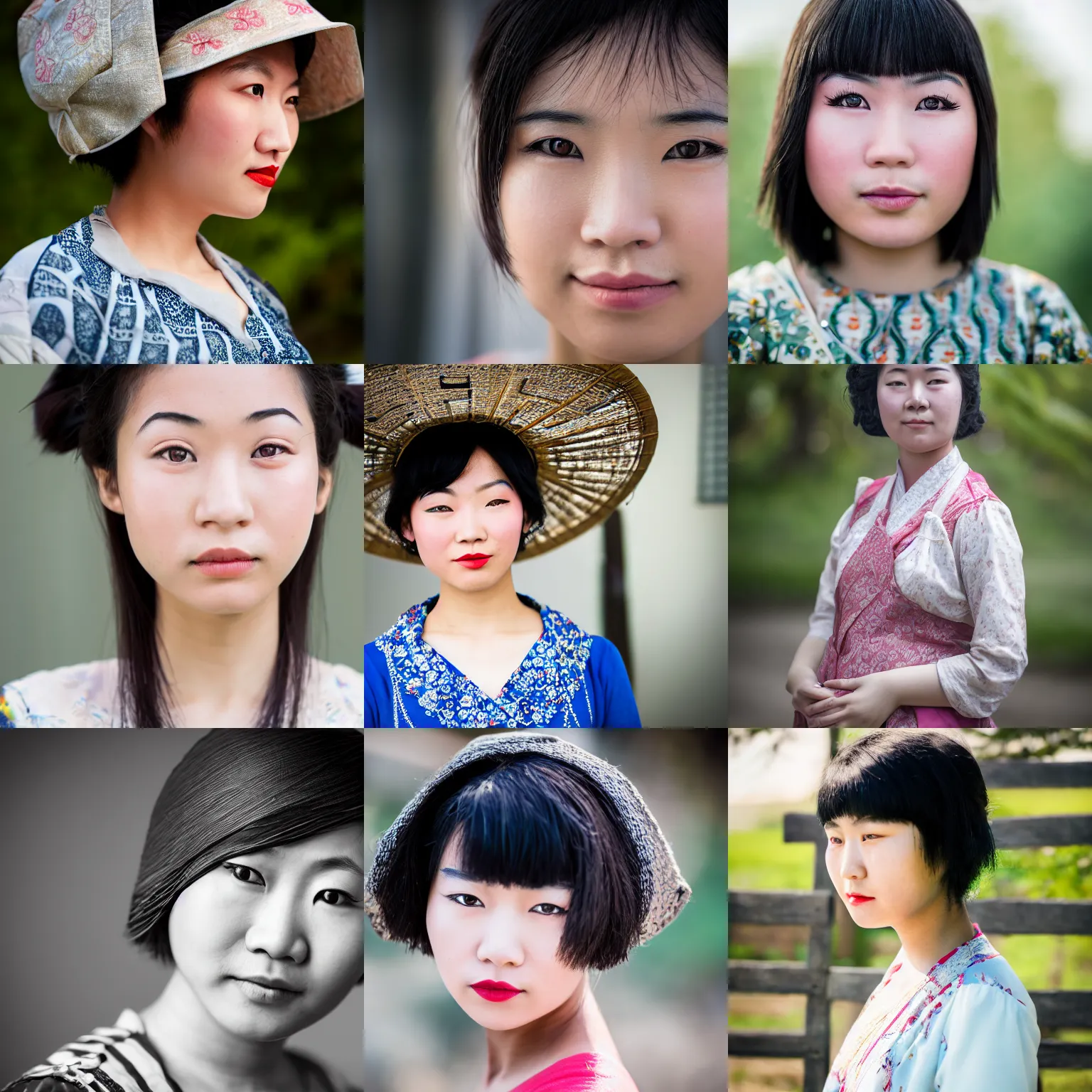 Prompt: photo portrait of an young Asian lady from 1920, Nikon D810, ƒ/2.5, focal length: 50.0 mm, exposure time: 1/800, ISO: 200,