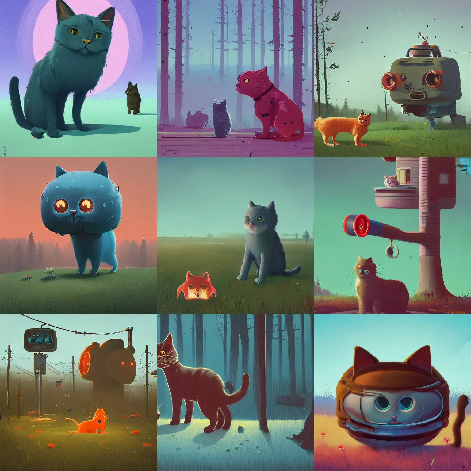 Prompt: cute cat by simon stalenhag