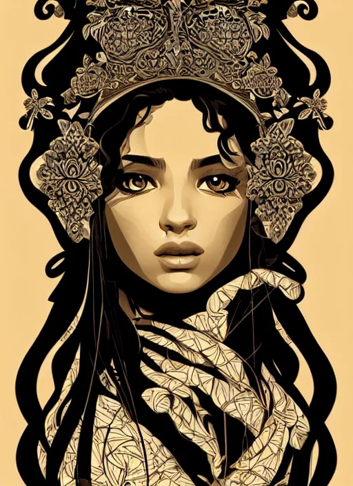 Image similar to silhouette of a spanish gipsy, vector art style, medium shot, intricate, elegant, highly detailed, digital art, ffffound, art by jc leyendecker and sachin teng