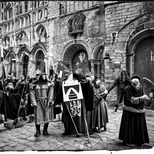 Image similar to medieval protester photo black and white wide angle lenses