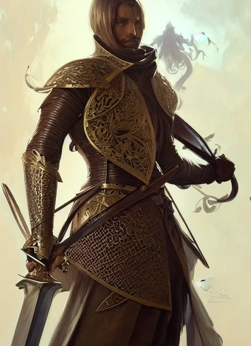 Image similar to knight with a two hand sword, fantasy, intricate, elegant, highly detailed, digital painting, artstation, concept art, wallpaper, smooth, sharp focus, illustration, art by artgerm and greg rutkowski and alphonse mucha