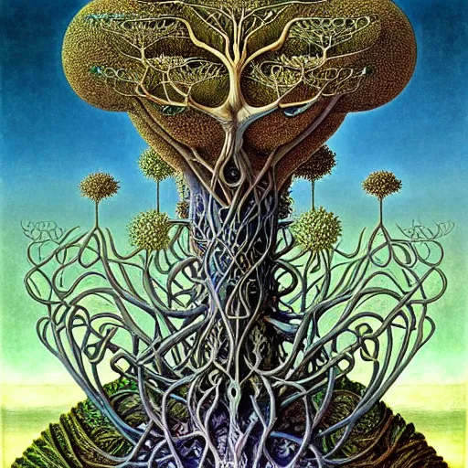 Image similar to tree of life by roger dean and andrew ferez, art forms of nature by ernst haeckel, divine chaos engine, symbolist, visionary, art nouveau, botanical fractal structures, organic, detailed, realistic, surreality