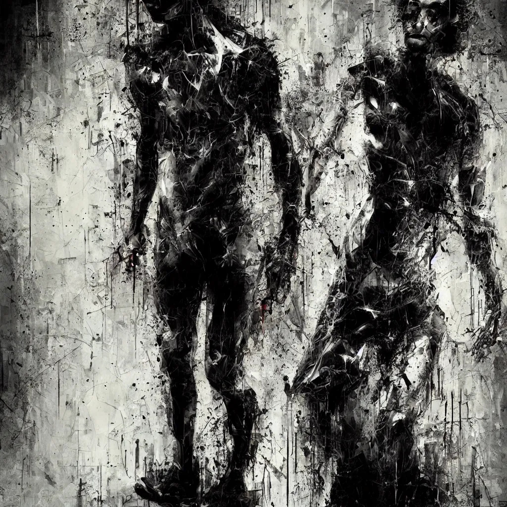 Prompt: full body shot dark man sociopath white background abstract expressionism quality render unreal engine 5 oil painting 3 d by russ mills