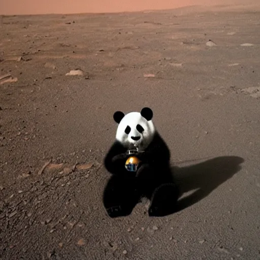 Prompt: photo of a panda astronaut on mars