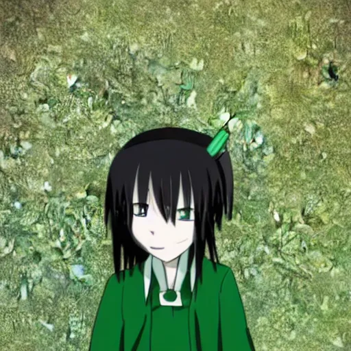 Image similar to a girl dressed in a black and green outfit in the style of Kishimoto Masashi