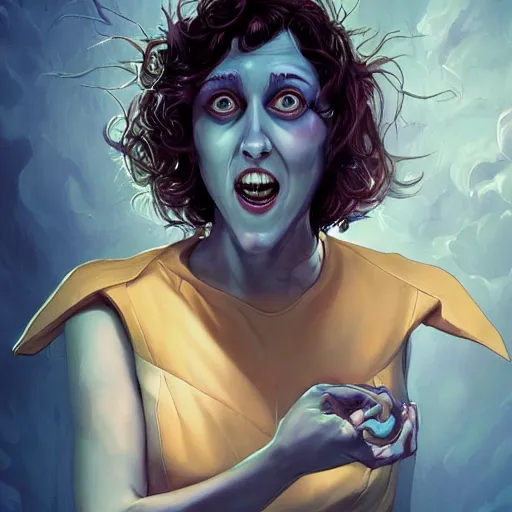 Image similar to portrait of kristen schaal as delirium of the endless, the sandman, made by caravaggio stanley artgerm lau wlop rossdraws artstation cgsociety concept art cgsociety octane render