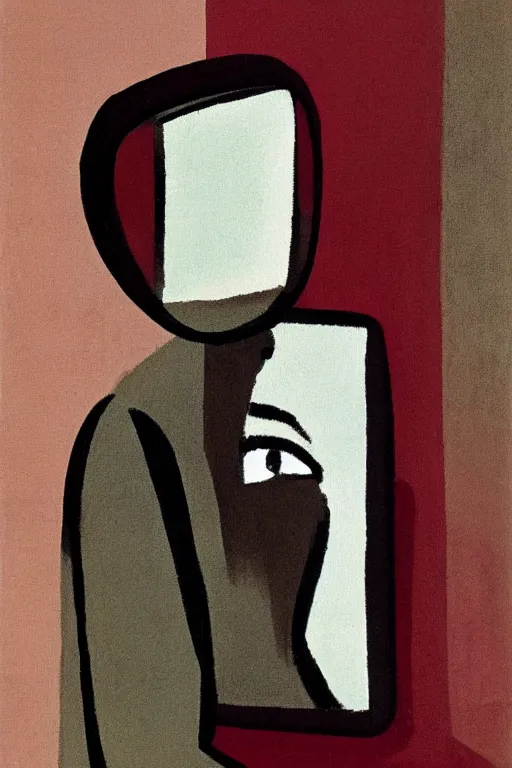 Image similar to man looking into a mirror, 1960’s minimalist advertising illustration, painterly, expressive brush strokes