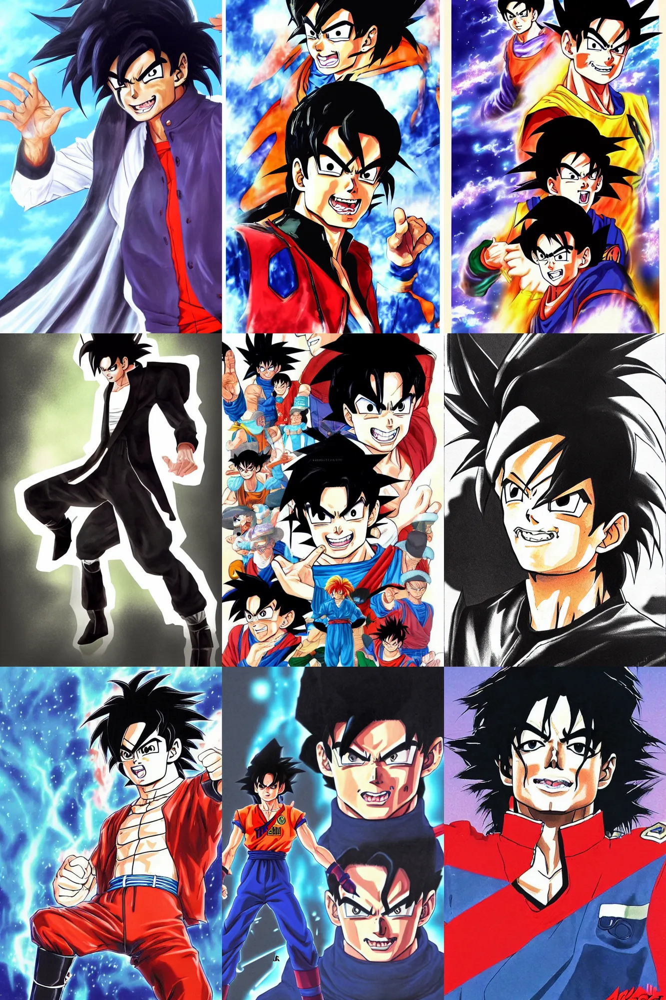 Prompt: michael jackson!!!concept art heaf angles of michael jackson as a dragon ball character, beautiful landscape, 4k anime character illustration by akira toriyama, artstation