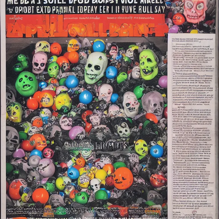 Prompt: A magazine advertisement for an extremely spooky haunted ball pit