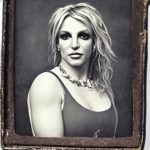 Prompt: ambrotype portrait of britney spears wearing formal clothing, very detailed, very intricate,