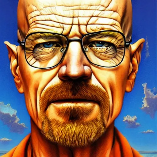 Image similar to walter white having an ego trip, by alex grey, by Esao Andrews and Karol Bak and Zdzislaw Beksinski and Zdzisław Beksiński, trending on ArtStation