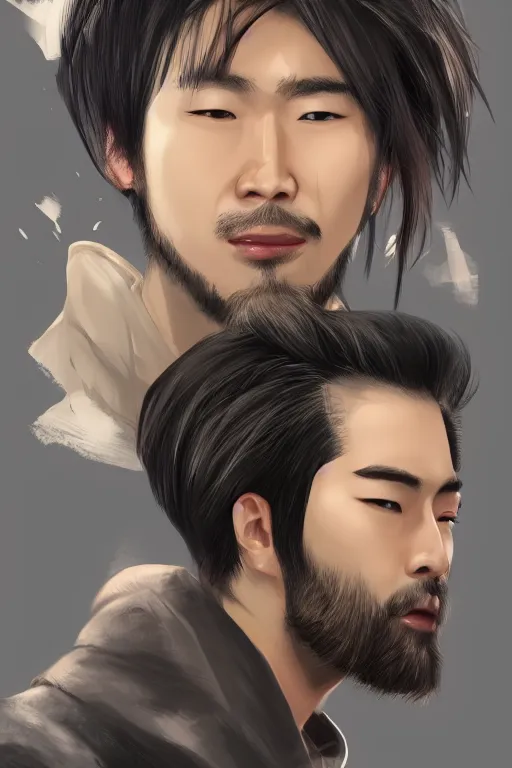 Prompt: portrait of a handsome asian man, cool hairstyle, half body shot, trending on artstation