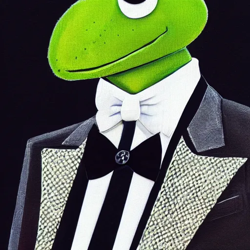 Image similar to portrait of kermit the frog in a tuxedo