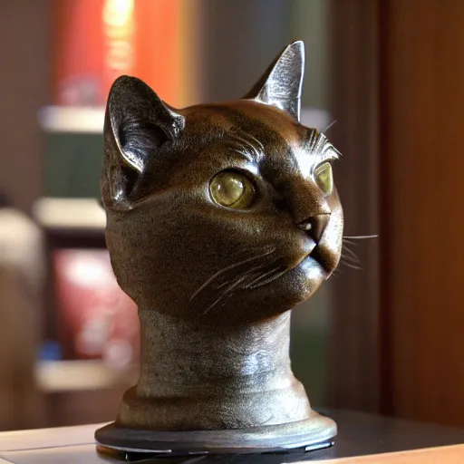 Image similar to a bronze bust of the Cat Otto Von Bismarck, leader of the cat empire