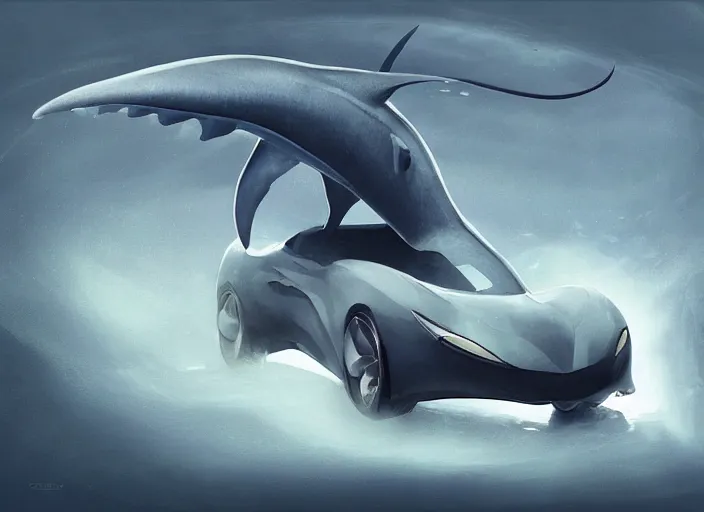 Image similar to beautiful concept design of a car that looks almost like a fish, a shark or a whale. car design by cory loftis, fenghua zhong, ryohei hase, ismail inceoglu, ruan jia, henrik fisker, bruce kaiser, scott robertson, dmitry mazurkevich, doruk erdem, and jon sibal. volumetric light