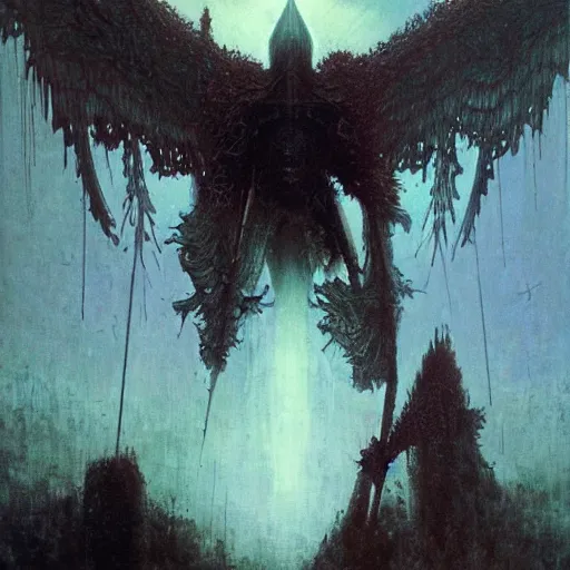 Prompt: archangel judgement, by beksinski, wayne barlowe, ruan jia, adrian smith fantasy art