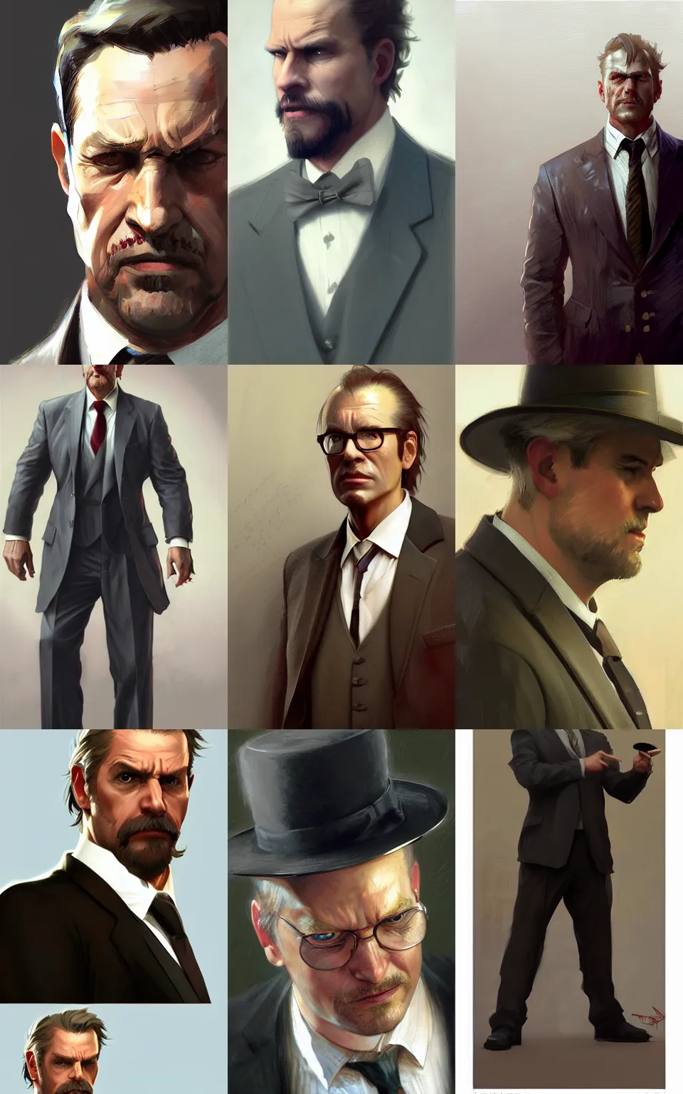 Prompt: character concept portrait, willy lowman, middle - aged salesman in a suit, style digital painting, concept art, smooth, sharp focus, illustration, from metal gear, by ruan jia and mandy jurgens and william - adolphe bouguereau, artgerm