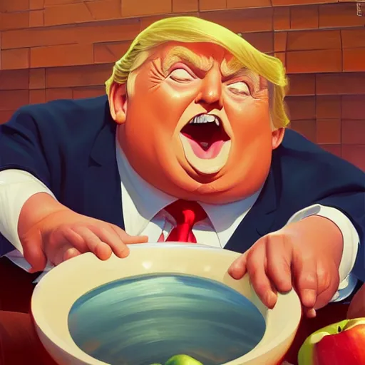 Image similar to chubby donald trump apple bobbing, ben hur, loftis, cory behance hd by jesper ejsing, by rhads, makoto shinkai and lois van baarle, ilya kuvshinov, rossdraws global illumination