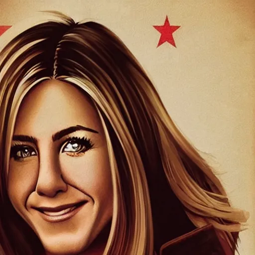 Prompt: a stunning portrait of jennifer aniston as a communist, smiling, closeup, soviet propaganda poster, by ross tran, by angel ganev, highly detailed, trending on artstationhq