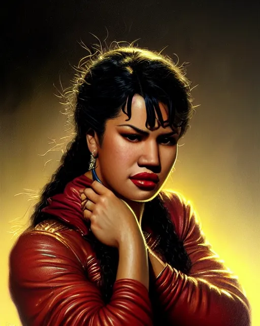 Image similar to selena quintanilla perez, character portrait, portrait, close up, concept art, intricate details, highly detailed by greg rutkowski, michael whelan and gustave dore