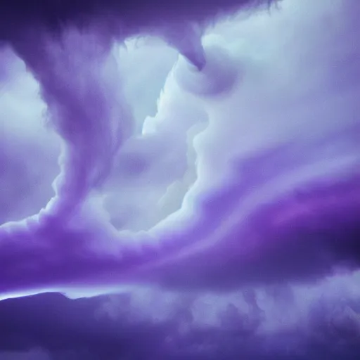 Image similar to amazing photo of a purple clouds in the shape of a tornado, digital art, beautiful dramatic lighting