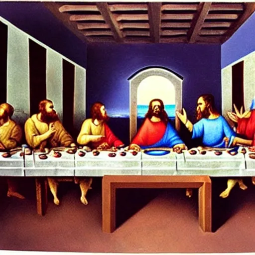 Prompt: The Last Supper, painted by Salvador Dali