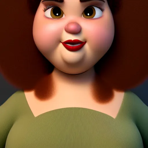 Image similar to A portrait of a full figured woman, a cute 3d cgi toon woman with brown hair in a Bob, brown eyes, full face, olive skin, romanian heritage, medium shot, mid-shot, hyperdetailed, 8k, trending on artstation, as a Pixar character