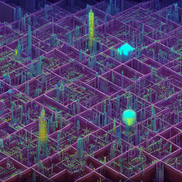 Prompt: symmetrical isometric 3 d voxel superstructure of an extraterrestrial futuristic biopunk city, highly detailed sci - fi art in the style of beksinski and beeple