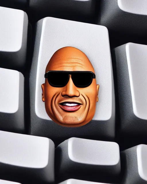 Image similar to a keyboard where the caps look like dwayne the rock johnson, ebay listing, product picture, advertisement, thumbnail