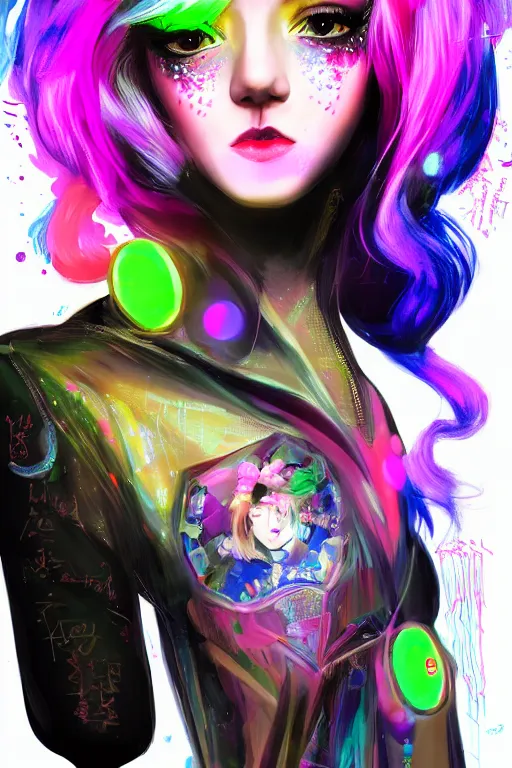 Prompt: An extremely beautiful neon-noir kawaii decora highly detailed HD portrait of a young attractive woman with a silky bio-luminiscent dress, neo-cyberpunk, professionally painted digital art illustration, smooth, sharp focus, atmospheric lighting, highly detailed illustration highlights, golden ratio, symmetrical facial features, extremely detailed winning award masterpiece, very coherent symmetrical artwork, sense of awe, 8K post-processing, trending on artstation flawless, prismatic highlights, telephoto, depth of field, cinematic, macro, concept art, wepa digital, elegant, epic, octane render, v-ray, C4D