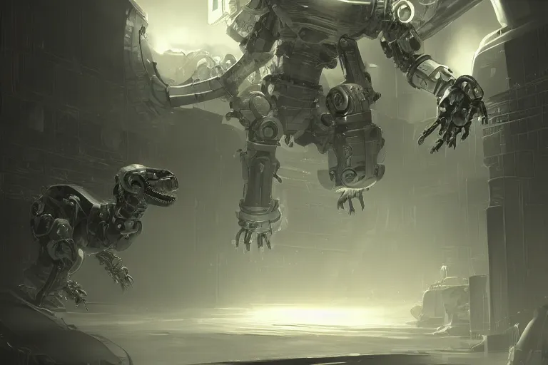 Prompt: robosaurus parallax datacenter server room interior single mono colossus white rusty robot sitting artstation cinematic detailed concept art volumetric light sharp coherent cgsociety symmetric perfect well balanced shadows lotr technogoddess simonetti