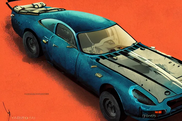 Prompt: digital illustration of mad max's tvr pursuit special, by makoto shinkai, ilya kuvshinov, lois van baarle, rossdraws, basquiat