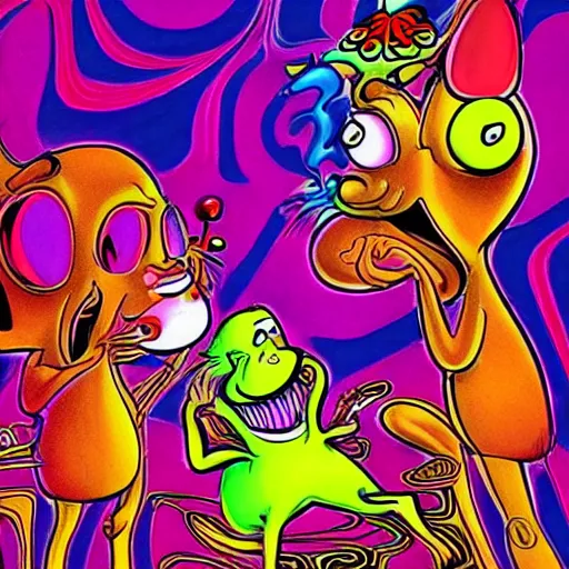 Image similar to ren and stimpy psychedelic dmt trip