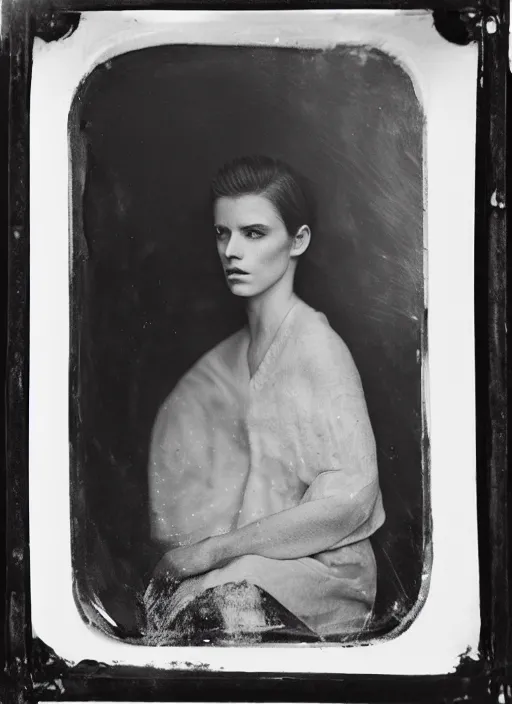 Image similar to portrait of a young irish women, photo realistic, elegant, award winning photograph, parallax, cinematic lighting, ambrotype wet plate collodion by richard avedon and shane balkowitsch