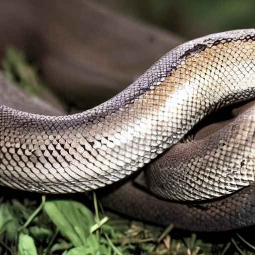 Prompt: a photo of beautiful python snake devouring a bull