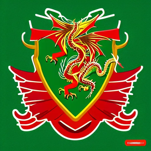 Image similar to coat of arms depicting a golden dragon with red wings on green background, art by ori toor, sticker, colorful, illustration, highly detailed, simple, smooth and clean vector curves, no jagged lines, vector art, smooth