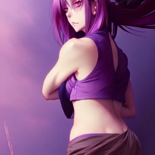 seductive anime girl, hourglass slim figure, purple | Stable Diffusion |  OpenArt
