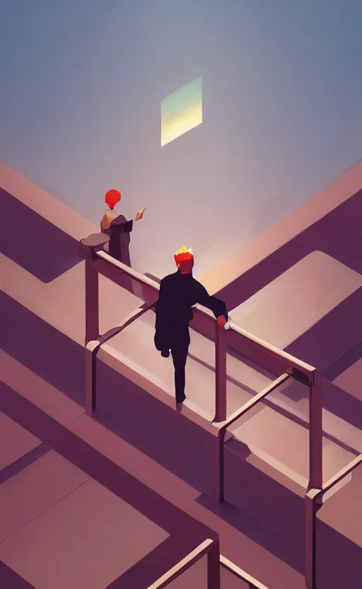 Prompt: heavens office, surreal illustration, by atey ghailan and escher and edward hopper