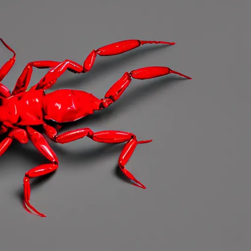 Image similar to closeup studio photograph of a red scorpion with a laser gatling gun, dramatic lighting, edited in photoshop