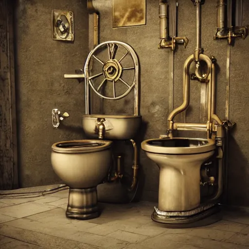 Image similar to steampunk toilet, octane render 4k