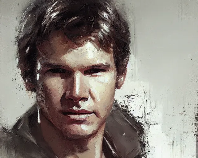 Image similar to portrait of young han solo young harrison ford in shades of grey but with brown by jeremy mann