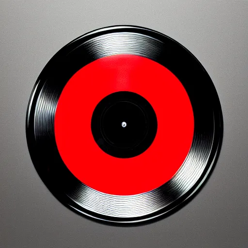 Image similar to a photograph of a black framed vinyl record, diffuse lighting