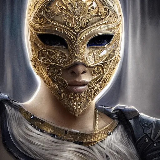 Image similar to Very very very very highly detailed epic photo of face with venetian mask, intricate, dystopian, sci-fi, extremely detailed, digital painting, artstation, concept art, smooth, sharp focus, illustration, intimidating lighting, incredible art by Artgerm