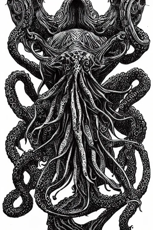 Image similar to cthulhu, black ink on paper, trending on artstation, beautiful, intricate, detailed