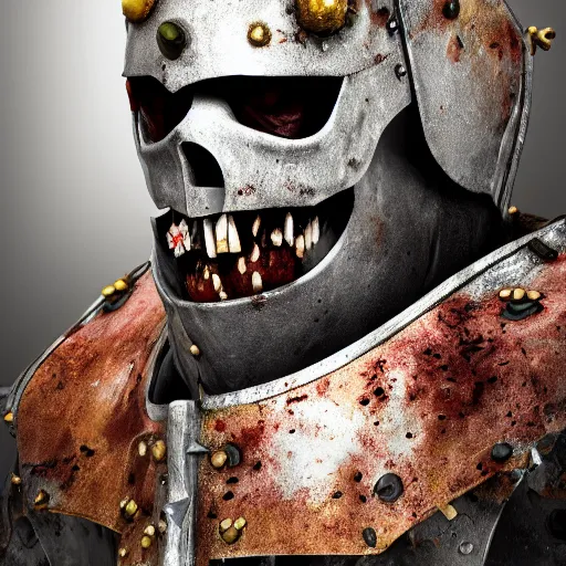 Image similar to a zombie knight, 8 k, shallow depth of field, 8 k, ultra high detail, concept art,